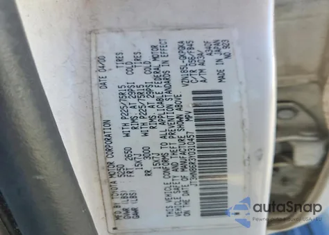 2000 Toyota 4Runner Sr5 z USA, uszkodzony, nr VIN JT3HN86R3Y0310457